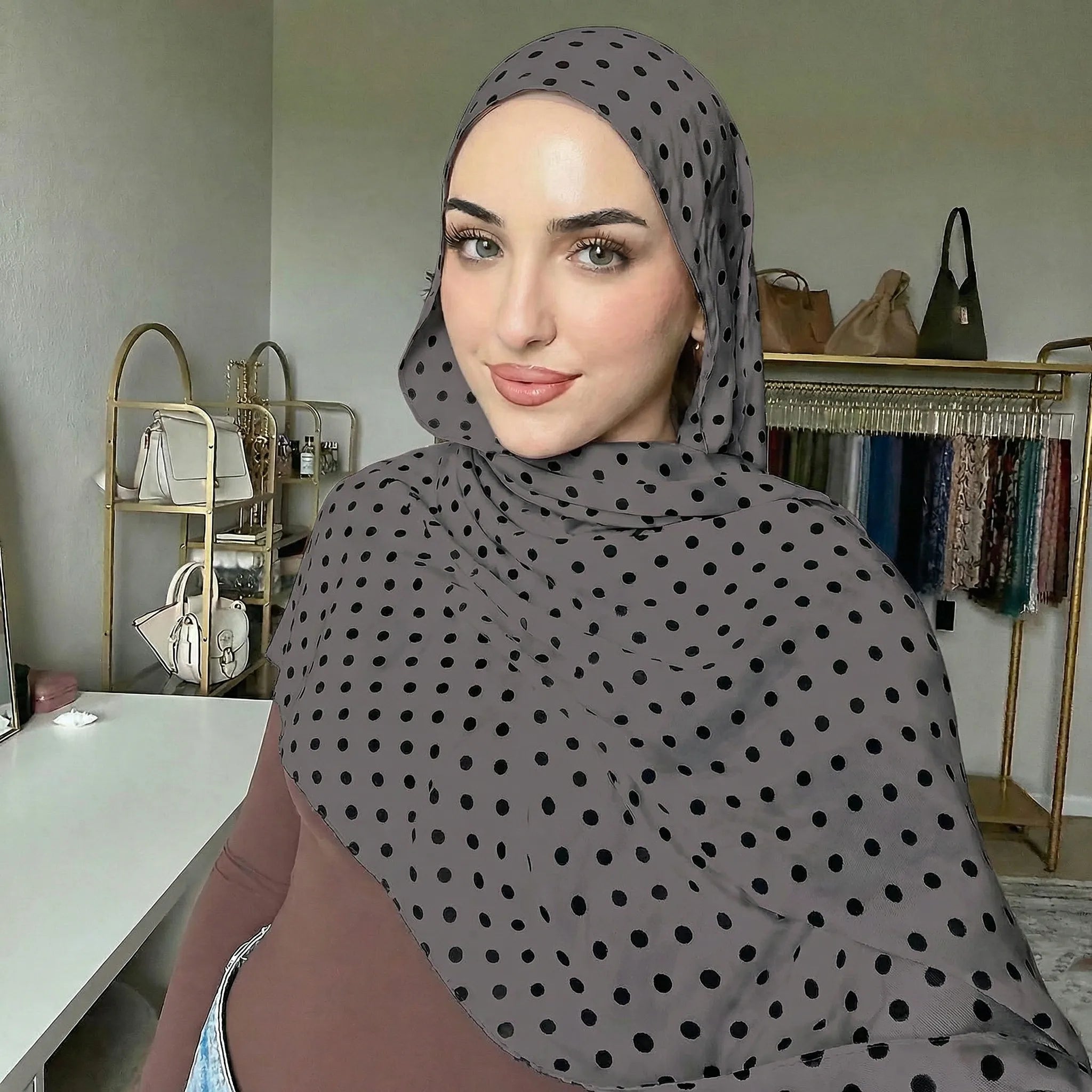 Polka Dot Print Hijabs Modal Cotton
