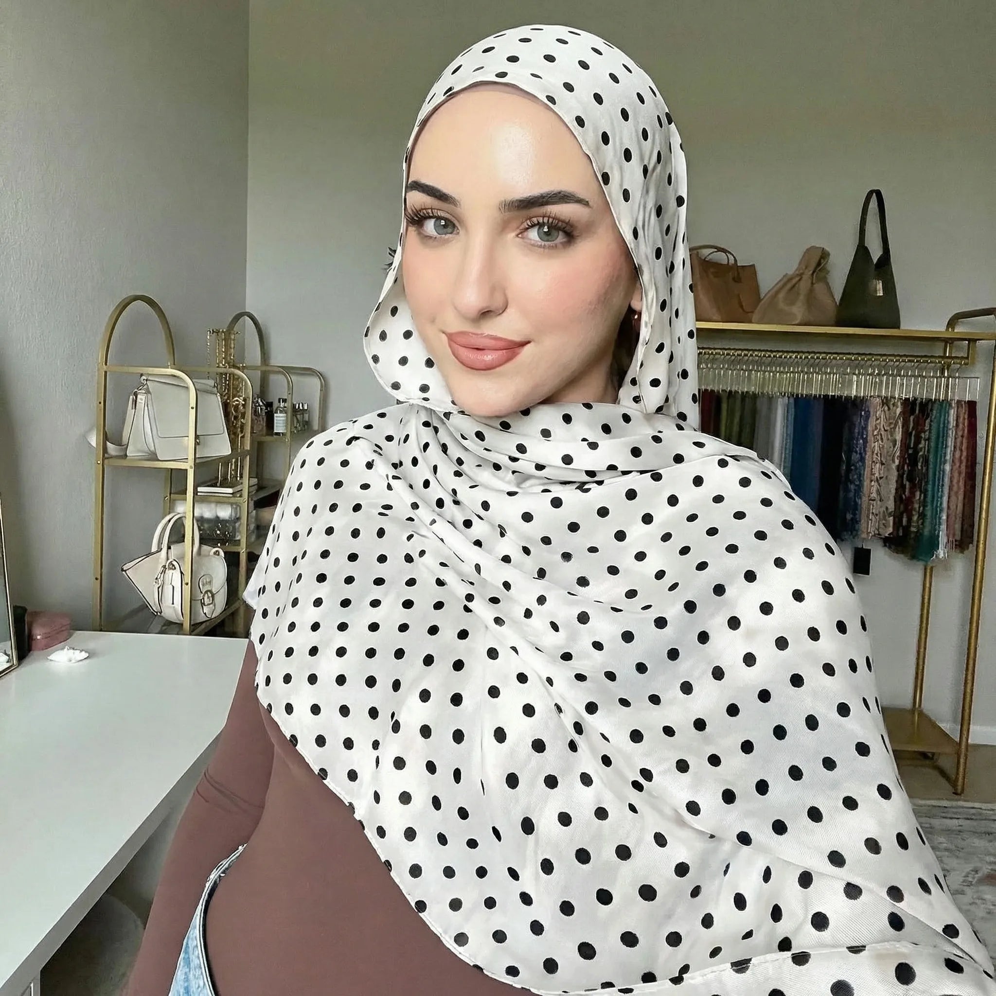 Polka Dot Print Hijabs Modal Cotton