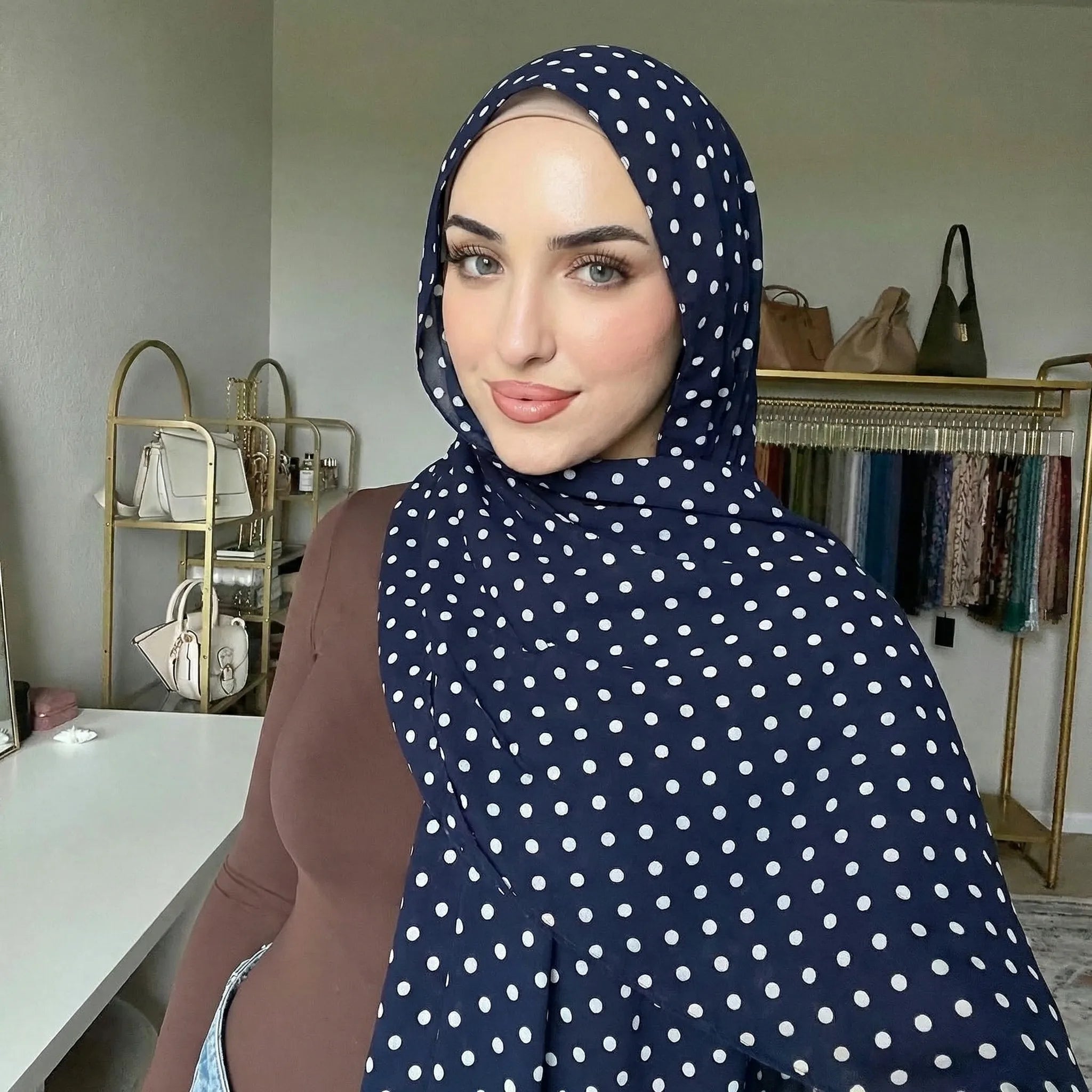 Polka Dot Print Hijabs Modal Cotton